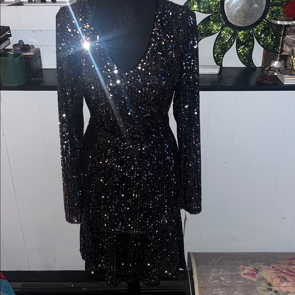 Nanette Lepore Sparkling Black Long Sleeve Dress